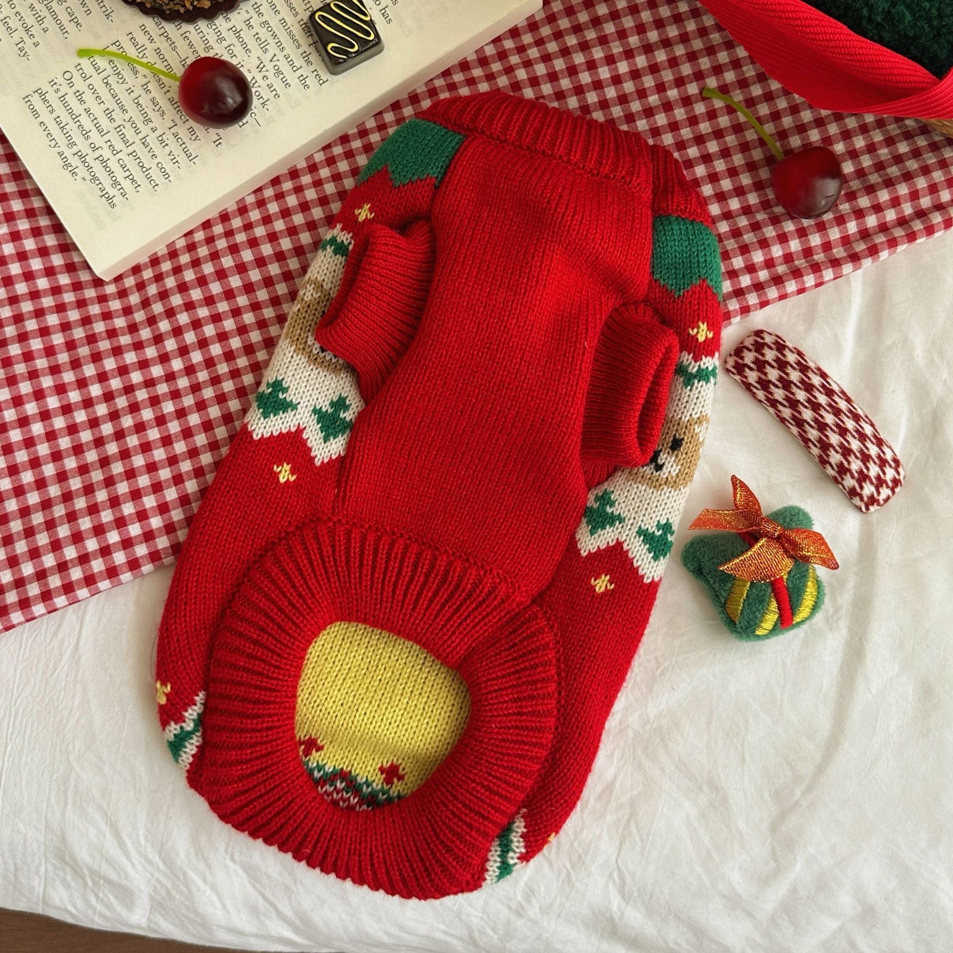 Christmas Cherry Pet Sweater Clothes Warm - Firstpetcentral