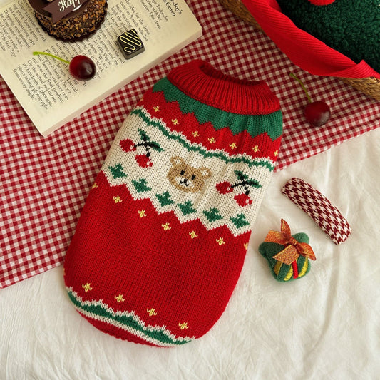 Christmas Cherry Pet Sweater Clothes Warm - Firstpetcentral