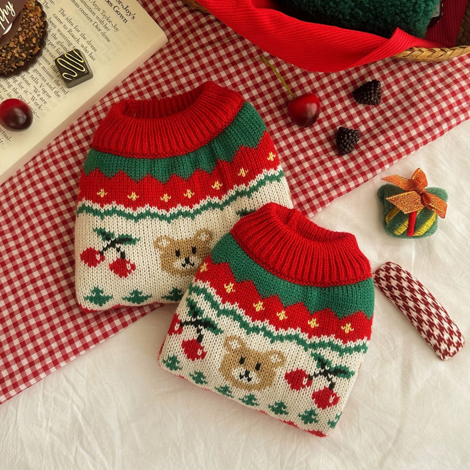 Christmas Cherry Pet Sweater Clothes Warm - Firstpetcentral