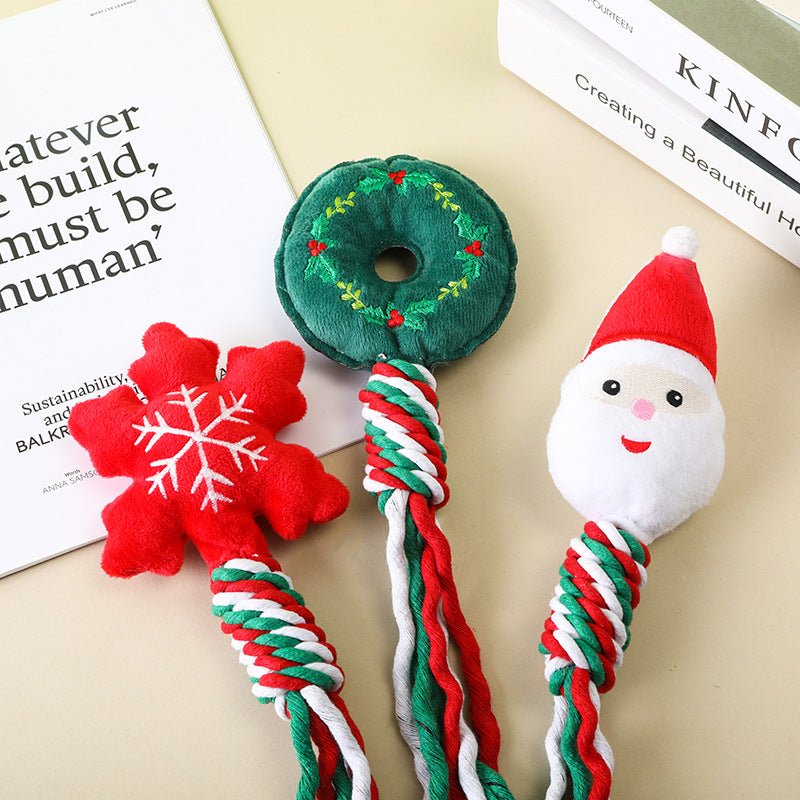 Christmas Cotton Rope Pet Plush Toy Teeth Grinding and Durable - Firstpetcentral