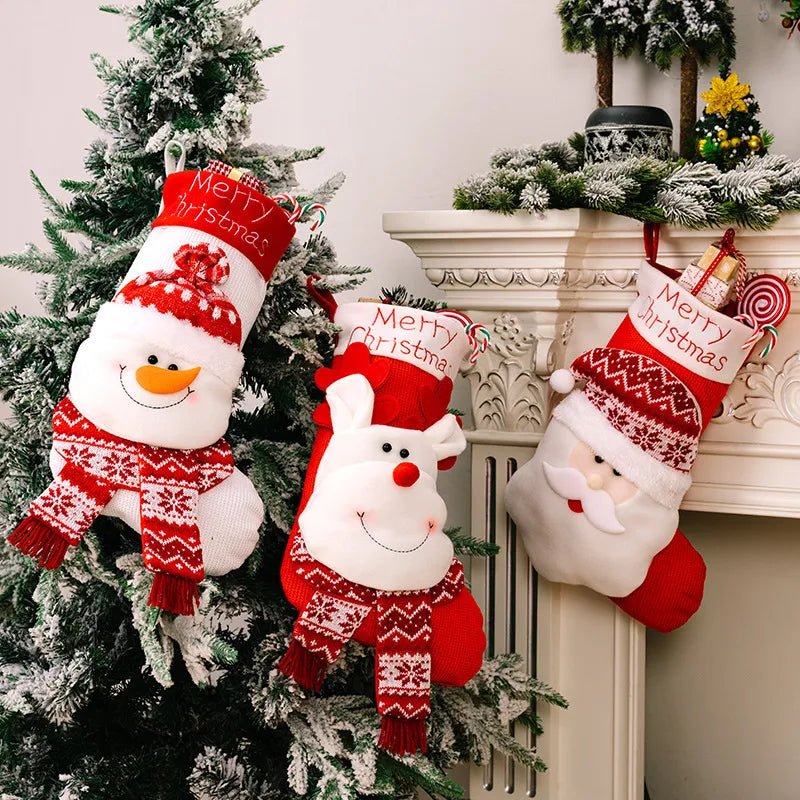 Christmas Decorative Socks 3D Elderly Elk Knitted Socks Pet Gift Bag Red Christmas Socks - Firstpetcentral