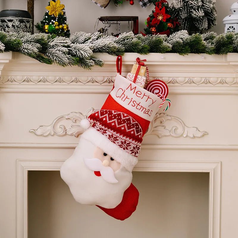 Christmas Decorative Socks 3D Elderly Elk Knitted Socks Pet Gift Bag Red Christmas Socks - Firstpetcentral