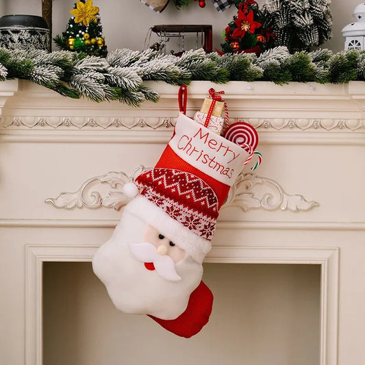 Christmas Decorative Socks 3D Elderly Elk Knitted Socks Pet Gift Bag Red Christmas Socks - Firstpetcentral