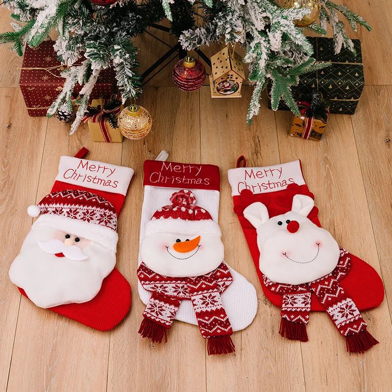 Christmas Decorative Socks 3D Elderly Elk Knitted Socks Pet Gift Bag Red Christmas Socks - Firstpetcentral