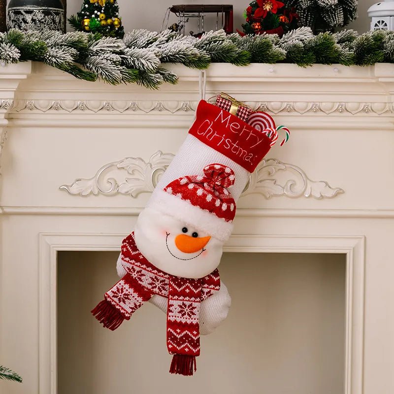 Christmas Decorative Socks 3D Elderly Elk Knitted Socks Pet Gift Bag Red Christmas Socks - Firstpetcentral