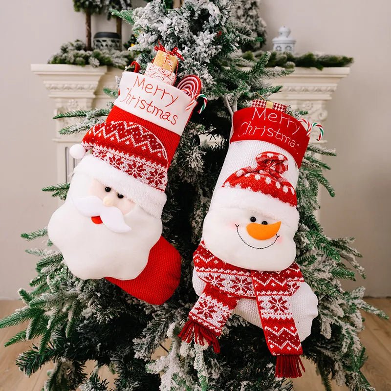 Christmas Decorative Socks 3D Elderly Elk Knitted Socks Pet Gift Bag Red Christmas Socks - Firstpetcentral