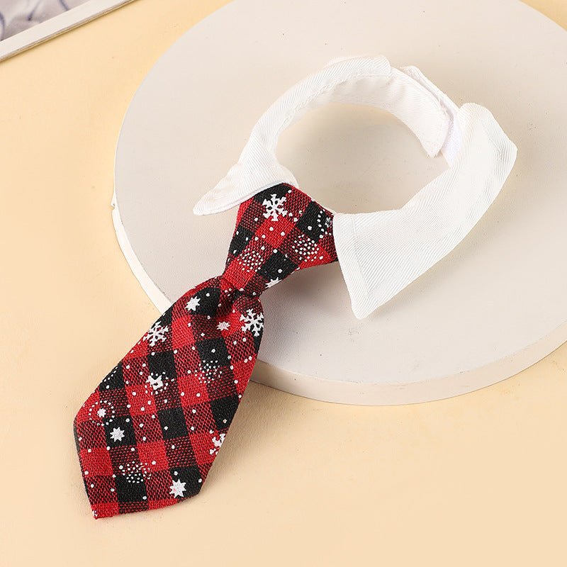 Christmas Dog Necktie, Adjustable Winter Snowflake Pattern Pet Tie Collar With Red Plaid For Small Medium Cat Dog Christmas Weddings Pet Tuxedo Outfit Decoration - Firstpetcentral