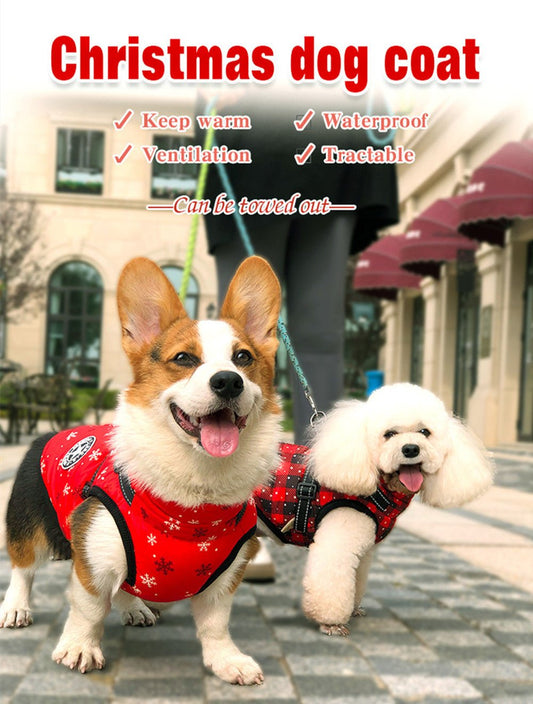 Christmas Dog Waterproof Reflective Belt Chest And Back Autumn And Winter Warm Pet Clothes - Firstpetcentral