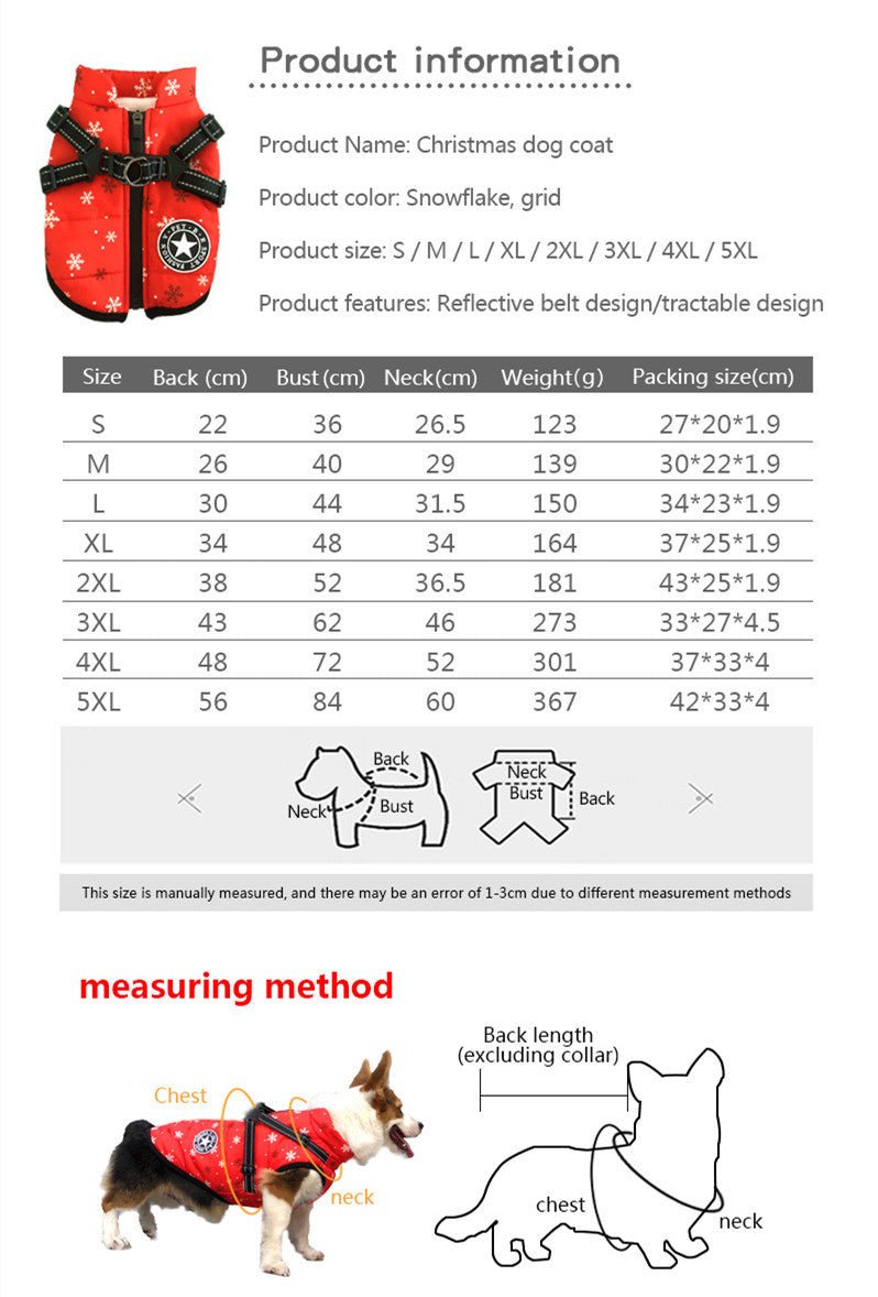 Christmas Dog Waterproof Reflective Belt Chest And Back Autumn And Winter Warm Pet Clothes - Firstpetcentral