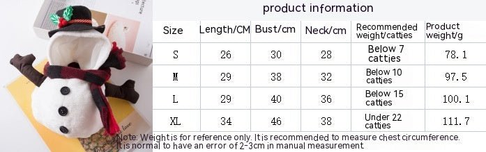 Christmas Pet Funny Clothes Snowman Pet Costume - Firstpetcentral