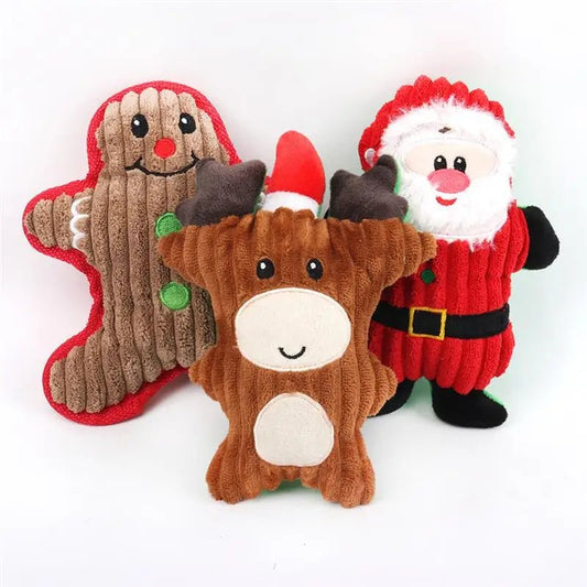 Christmas Santa Claus Pet Dog Toys Chew Squeaker Pet Plush Toys For Dogs Cute Biting Rope Sound Toys - Firstpetcentral