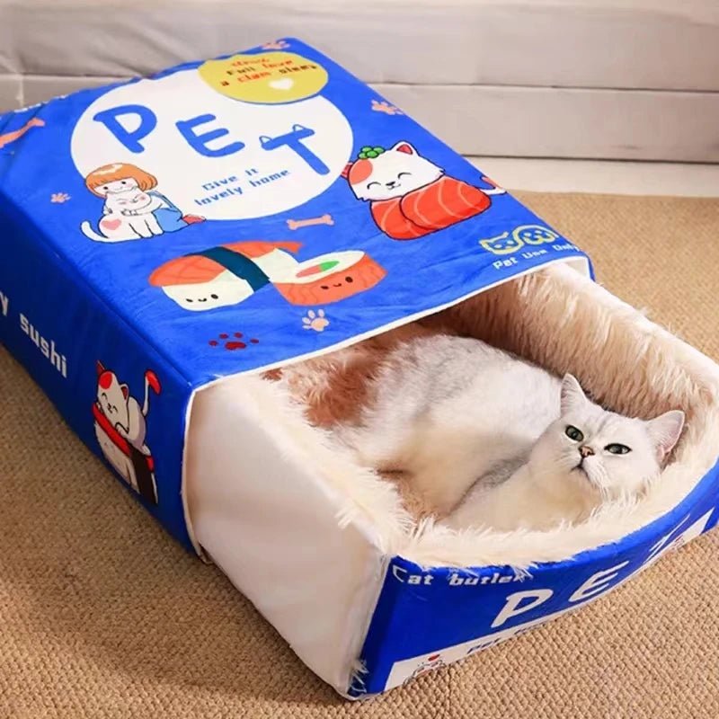 Cozy Enclosed Cat Bed with PullOut Treat Box - Firstpetcentral