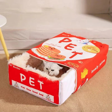 Cozy Enclosed Cat Bed with PullOut Treat Box - Firstpetcentral