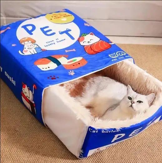 Cozy Enclosed Cat Bed with PullOut Treat Box - Firstpetcentral