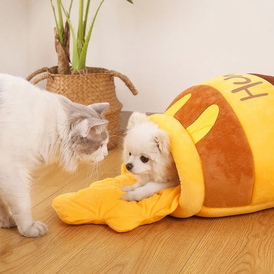Disney Winnie The Pooh Pet Nest Cartoon Stuffed Cat Beds Dogs Sleepping Mats Winter Warm thicken Canned Honey Pets House Caves - Firstpetcentral