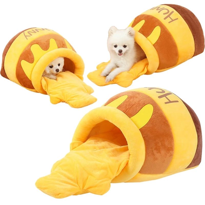 Disney Winnie The Pooh Pet Nest Cartoon Stuffed Cat Beds Dogs Sleepping Mats Winter Warm thicken Canned Honey Pets House Caves - Firstpetcentral