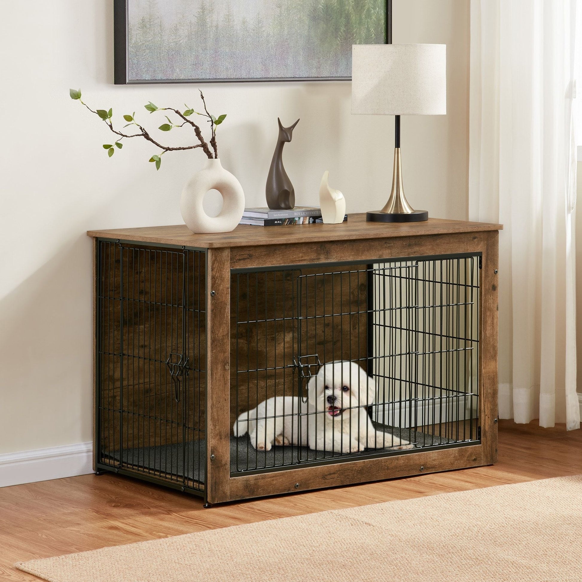 Dog Kennel Furniture, Wooden Dog Crate End Table, Heavy Duty Dog Crate, Decorative Pet Crate Dog Cage for Large Indoor Use (Rustic Brown) 27" L×20" W×23"H - Firstpetcentral