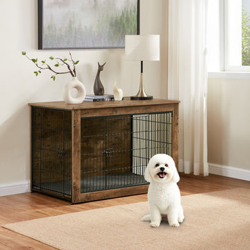 Dog Kennel Furniture, Wooden Dog Crate End Table, Heavy Duty Dog Crate, Decorative Pet Crate Dog Cage for Large Indoor Use (Rustic Brown) 27" L×20" W×23"H - Firstpetcentral