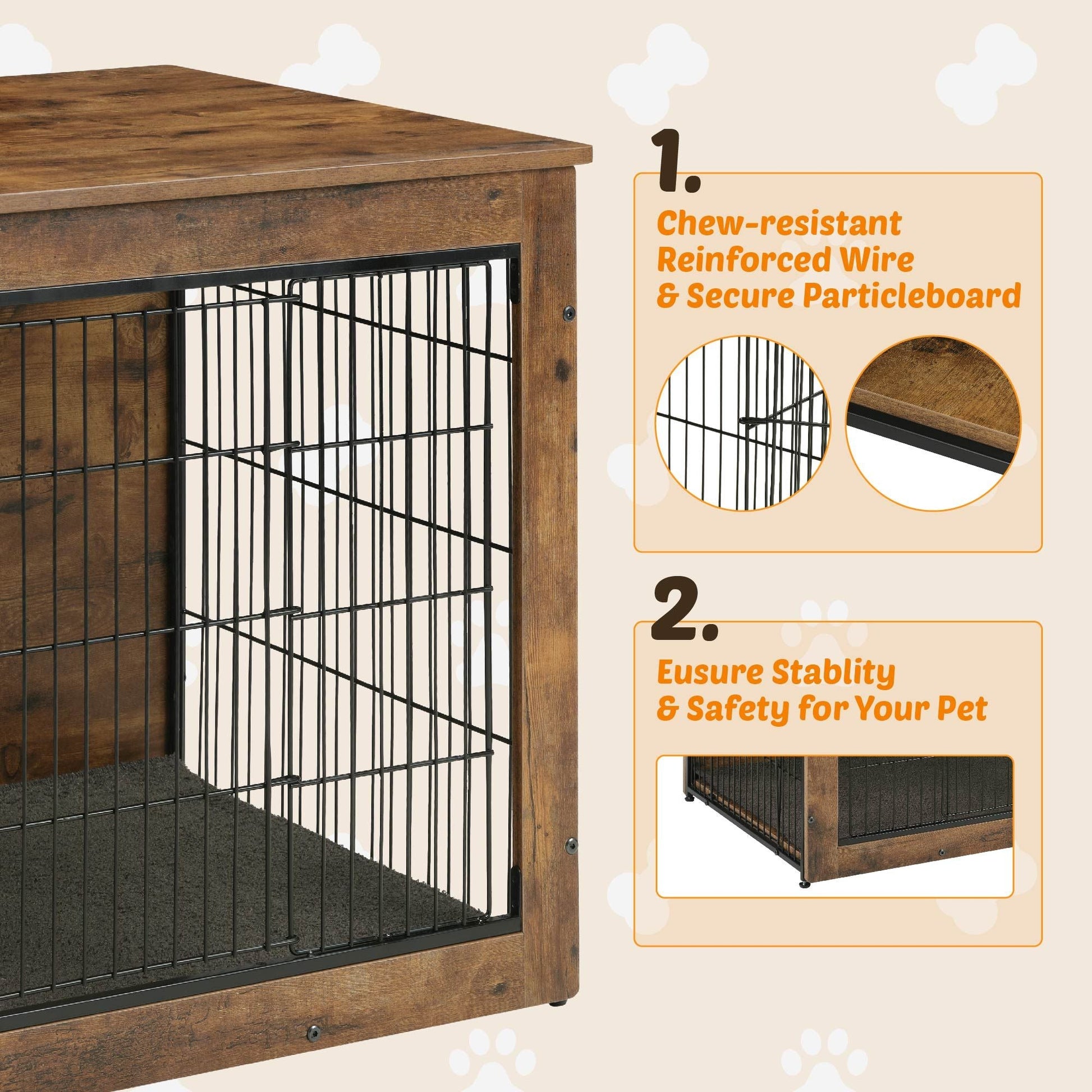 Dog Kennel Furniture, Wooden Dog Crate End Table, Heavy Duty Dog Crate, Decorative Pet Crate Dog Cage for Large Indoor Use (Rustic Brown) 27" L×20" W×23"H - Firstpetcentral