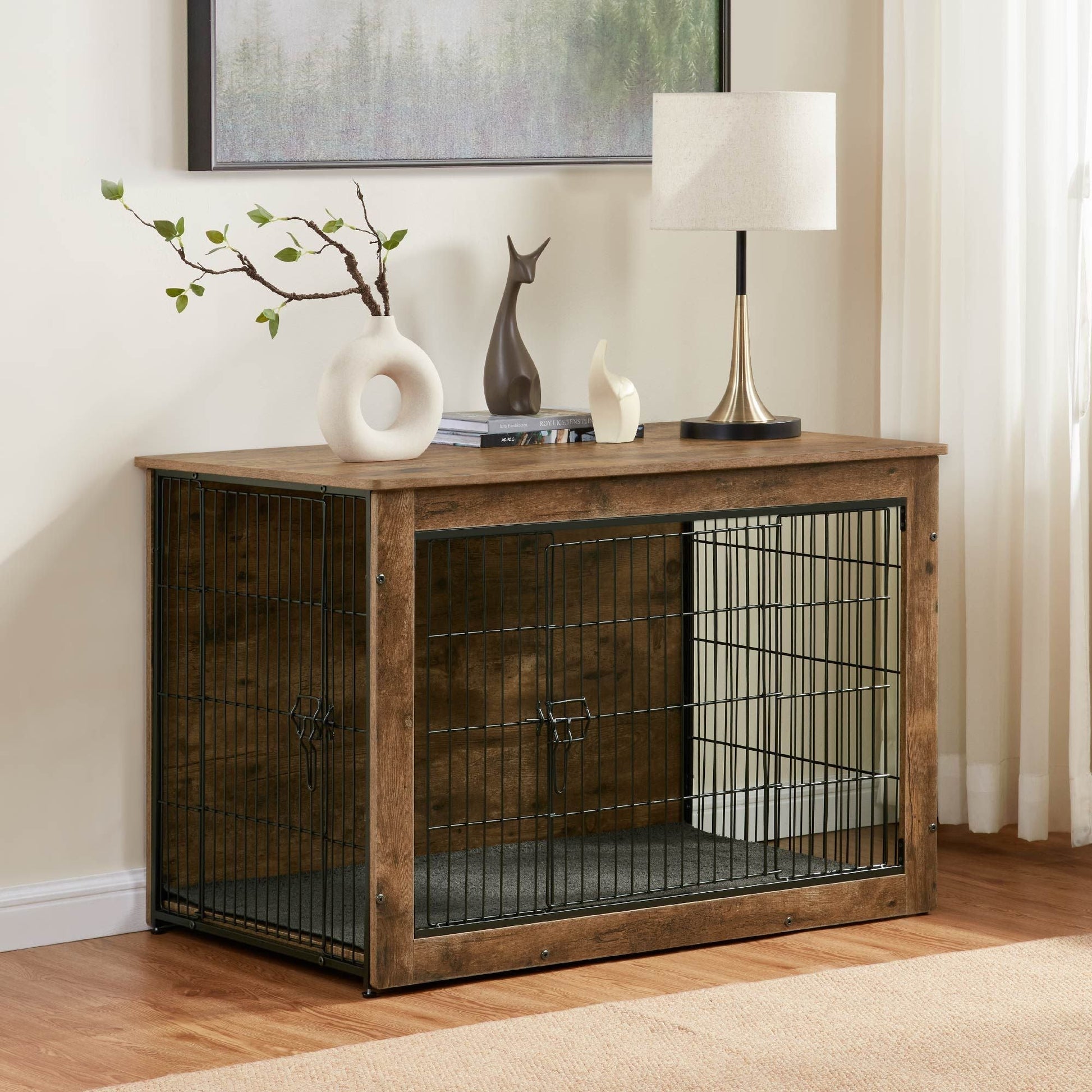 Dog Kennel Furniture, Wooden Dog Crate End Table, Heavy Duty Dog Crate, Decorative Pet Crate Dog Cage for Large Indoor Use (Rustic Brown) 27" L×20" W×23"H - Firstpetcentral