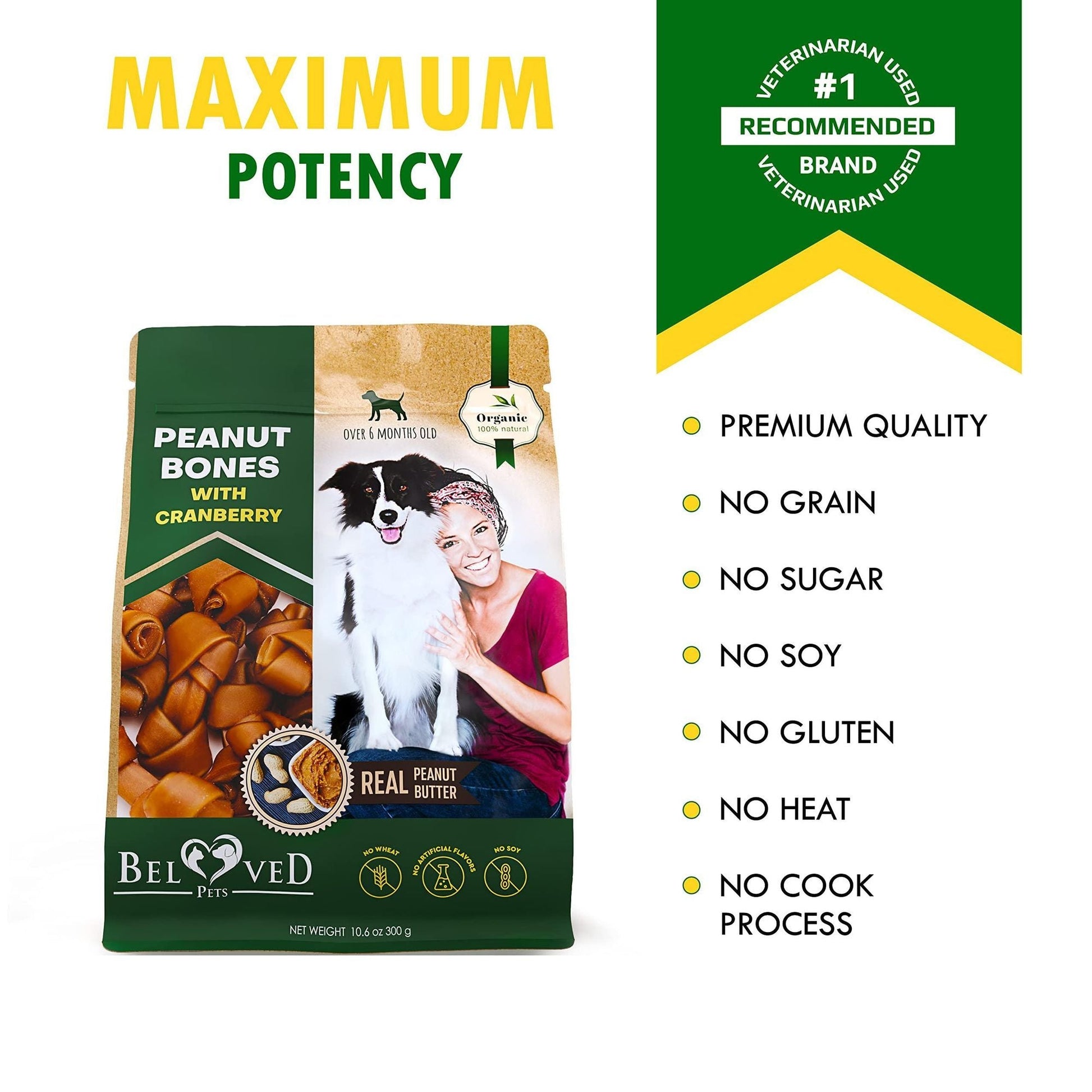 Dog Peanut Butter & Cranberry Bones – Rawhide - Free Chew Treats for Small & Large Dogs - Firstpetcentral