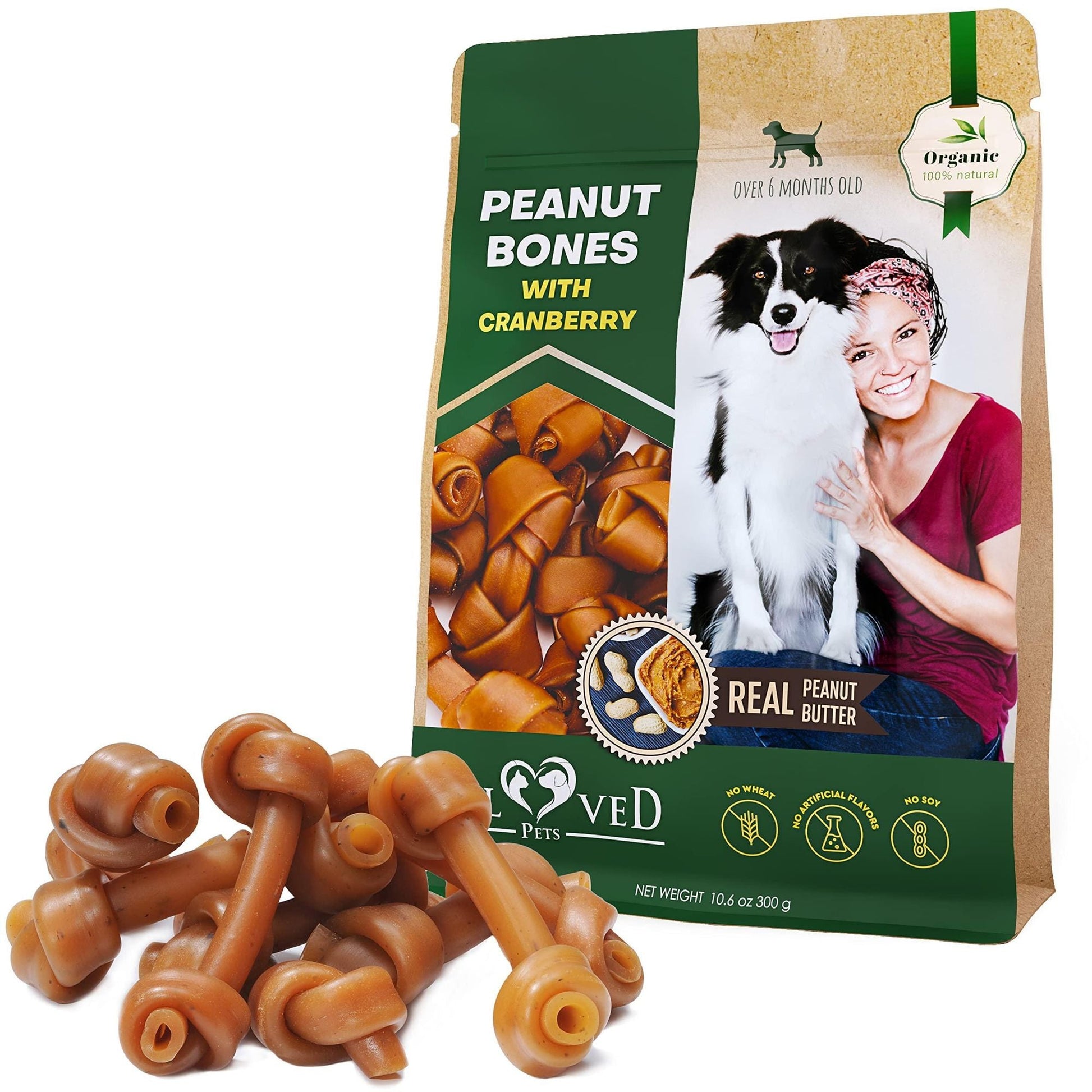 Dog Peanut Butter & Cranberry Bones – Rawhide - Free Chew Treats for Small & Large Dogs - Firstpetcentral