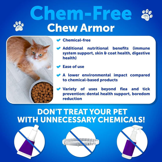 Flea Treatment for Cats Natural Flea and Tick Prevention Supplement for Cats Kittens Chewable Daily Oral Pills with Vitamins 135 Soft Chews Skin & Coat Dental treats Digestion.