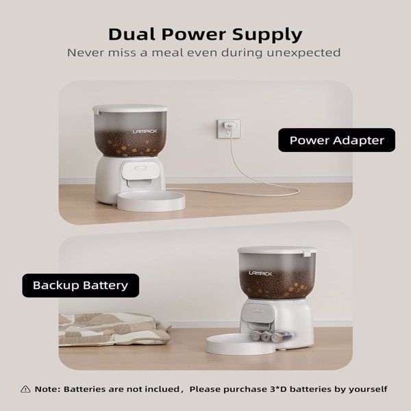 Smart Automatic Cat Feeder - WiFi Cat Food Dispenser with APP Control Up to 15 Portions((8g/Portion) 10 Meals Per Day, Dual Power Supply Pet Feeders for Cats/Dogs (4L/16.9 Cups).