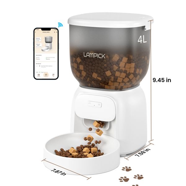 Smart Automatic Cat Feeder - WiFi Cat Food Dispenser with APP Control Up to 15 Portions((8g/Portion) 10 Meals Per Day, Dual Power Supply Pet Feeders for Cats/Dogs (4L/16.9 Cups).