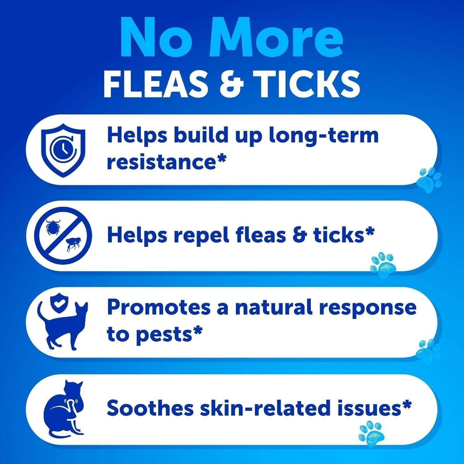 Flea Treatment for Cats Natural Flea and Tick Prevention Supplement for Cats Kittens Chewable Daily Oral Pills with Vitamins 135 Soft Chews Skin & Coat Dental treats Digestion.