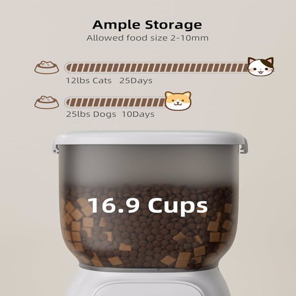 Smart Automatic Cat Feeder - WiFi Cat Food Dispenser with APP Control Up to 15 Portions((8g/Portion) 10 Meals Per Day, Dual Power Supply Pet Feeders for Cats/Dogs (4L/16.9 Cups).