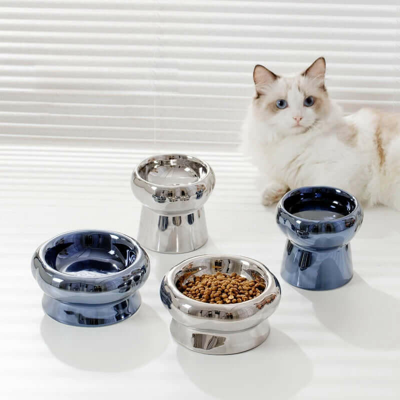 Electroplated Mirror Ceramic Cat Bowl Pet Bowl - Firstpetcentral