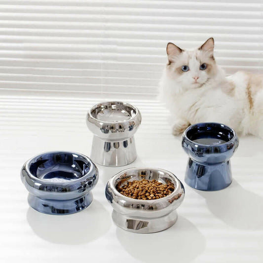 Electroplated Mirror Ceramic Cat Bowl Pet Bowl - Firstpetcentral