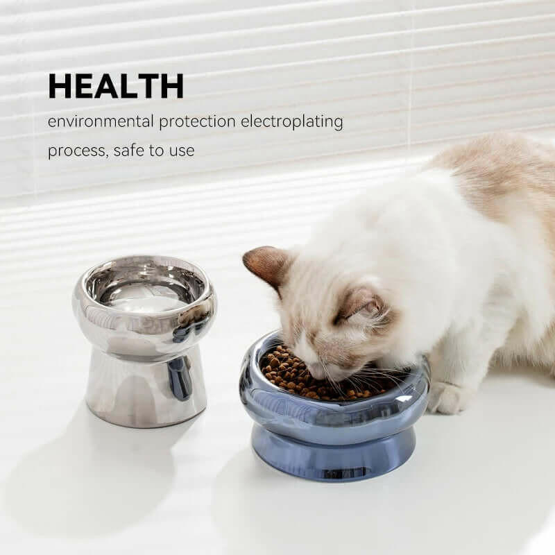 Electroplated Mirror Ceramic Cat Bowl Pet Bowl - Firstpetcentral