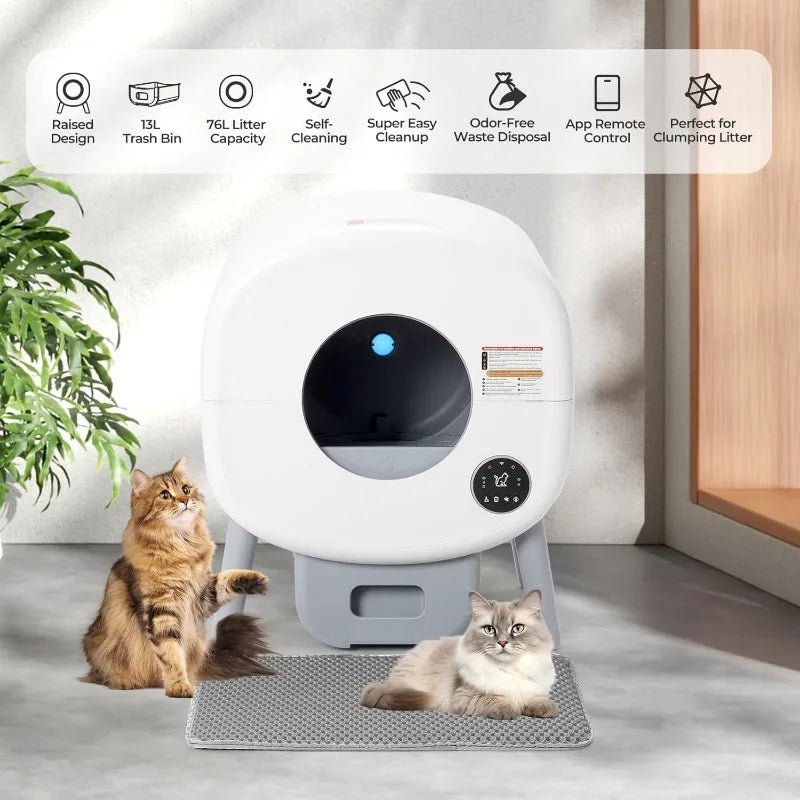 Extra Large Automatic Litter Box Self Cleaning for Multiple Cats, Odor - Free, App - Controlled, Ambient Light Waste Disposal - Firstpetcentral