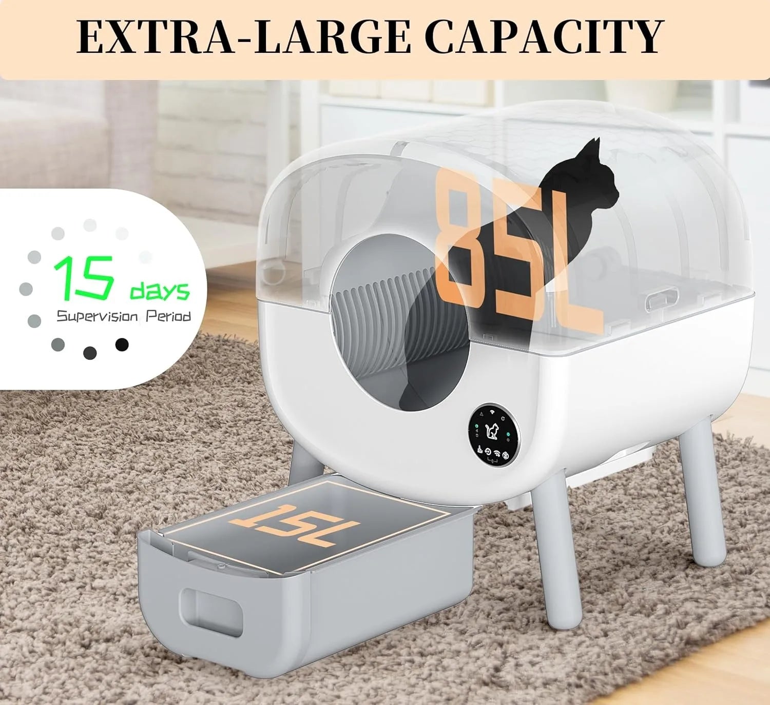 Extra Large Automatic Litter Box Self Cleaning for Multiple Cats, Odor - Free, App - Controlled, Ambient Light Waste Disposal - Firstpetcentral