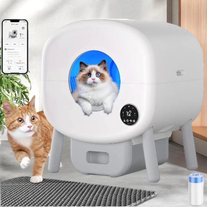 Extra Large Automatic Litter Box Self Cleaning for Multiple Cats, Odor - Free, App - Controlled, Ambient Light Waste Disposal - Firstpetcentral