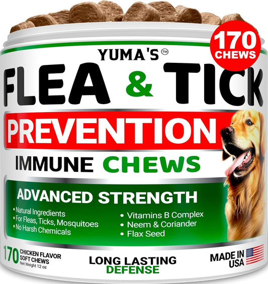 Flea and Tick Prevention for Dogs Chewables 170 Treats Natural Dog Flea and Tick Treatment All Breeds & Ages Made in USA - Firstpetcentral