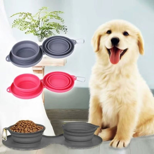 Folding Silicone Pet Bowl Outdoor Pet Double Bowl Tableware Pet Supplies Portable Dog Bowl - Firstpetcentral