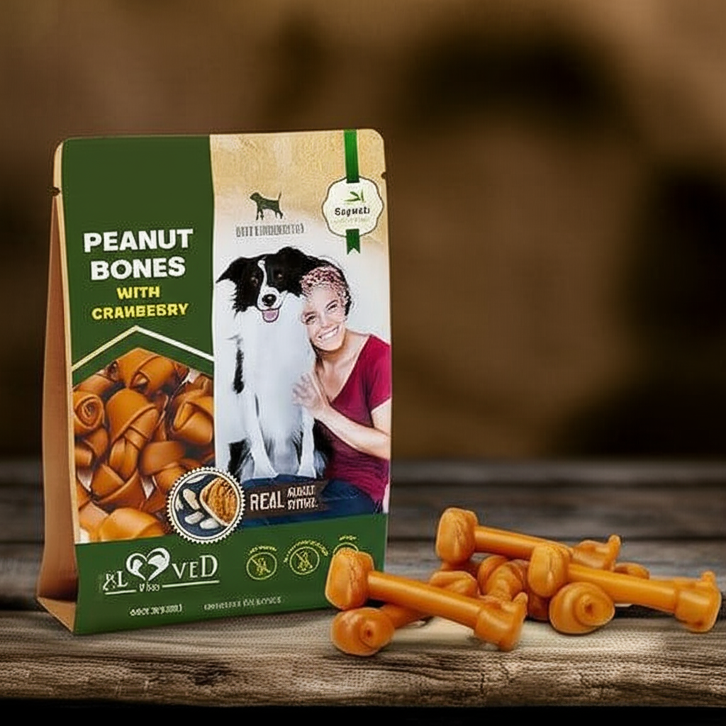 Dog Peanut Butter & Cranberry Bones – Rawhide-Free Chew Treats for Small & Large Dogs