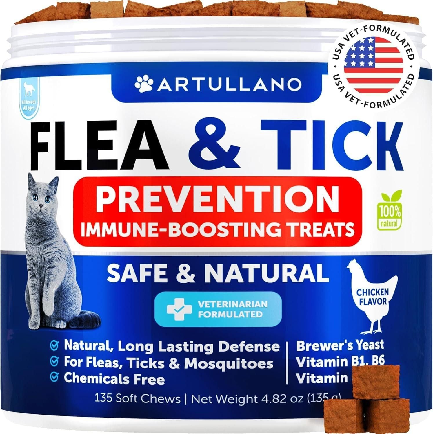 Natural Flea & Tick Prevention for Cats – Chewable Supplement with Vitamins (135 Soft Chews) - Firstpetcentral