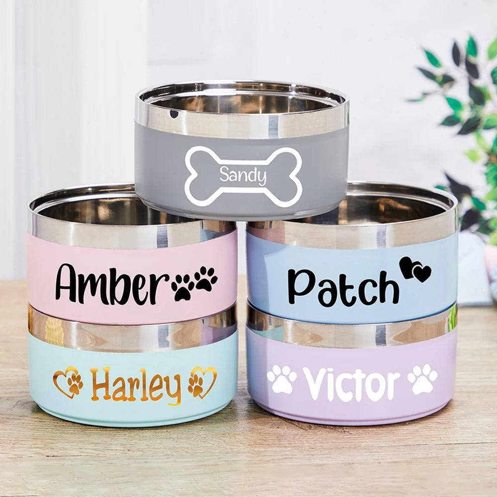 Personalized Pet Bowl with Name, Stainless Steel, Food and Water Bowls, Christmas, New Year, Pet Gift, Custom - Firstpetcentral