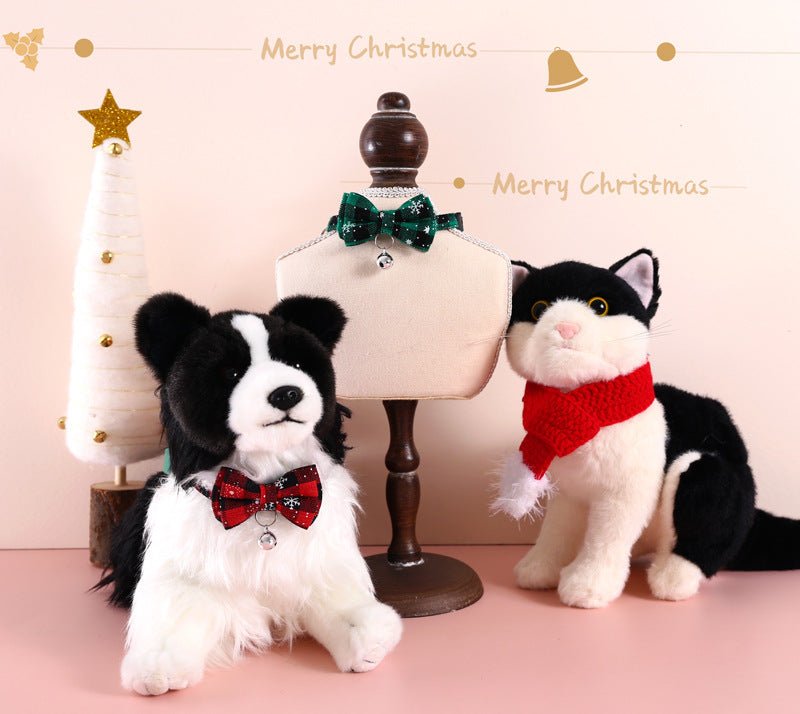 Pet Adjustable Anti - suffocation Double - layer Bow Snowflake Plaid Christmas Collar Cat Dog Bell Accessories Necklace - Firstpetcentral