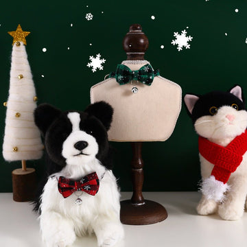 Pet Adjustable Anti - suffocation Double - layer Bow Snowflake Plaid Christmas Collar Cat Dog Bell Accessories Necklace - Firstpetcentral