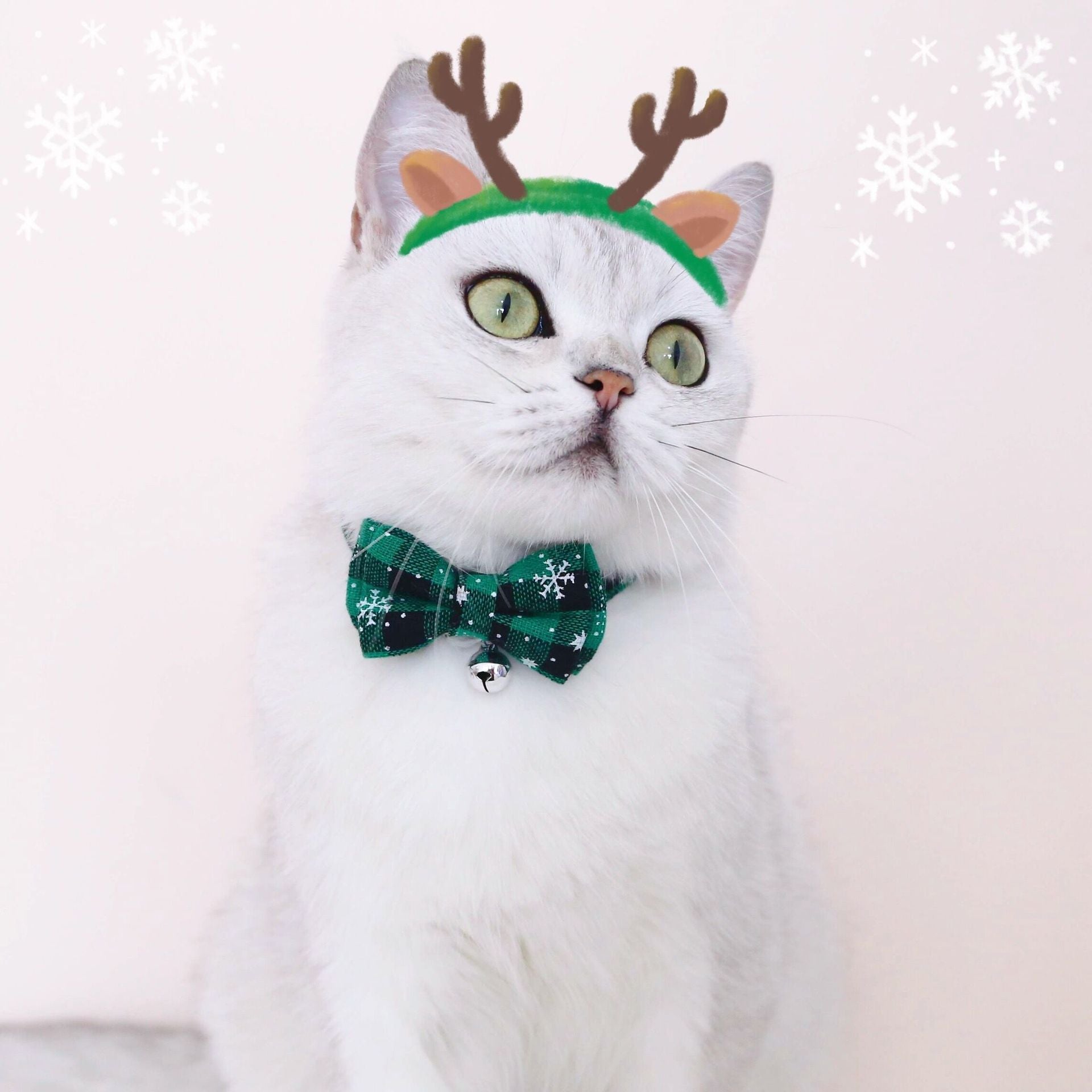 Pet Adjustable Anti - suffocation Double - layer Bow Snowflake Plaid Christmas Collar Cat Dog Bell Accessories Necklace - Firstpetcentral