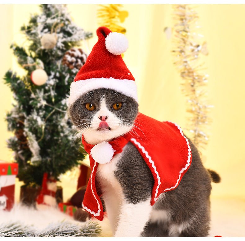 Pet Christmas Suit Cat Dog Cloak Hat - Firstpetcentral