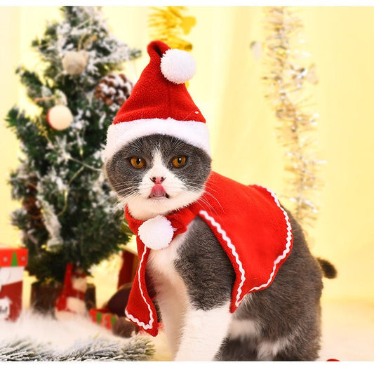 Pet Christmas Suit Cat Dog Cloak Hat - Firstpetcentral