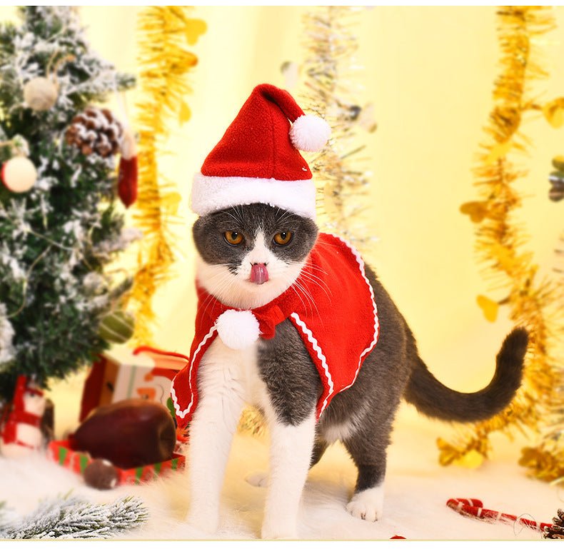 Pet Christmas Suit Cat Dog Cloak Hat - Firstpetcentral