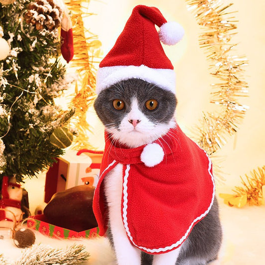 Pet Christmas Suit Cat Dog Cloak Hat - Firstpetcentral