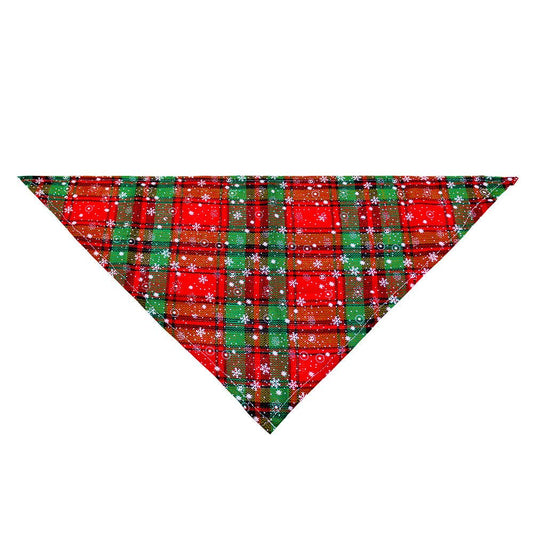 Pet Christmas Triangular Binder Plaid Snowflake Dog Pure Cotton - Firstpetcentral